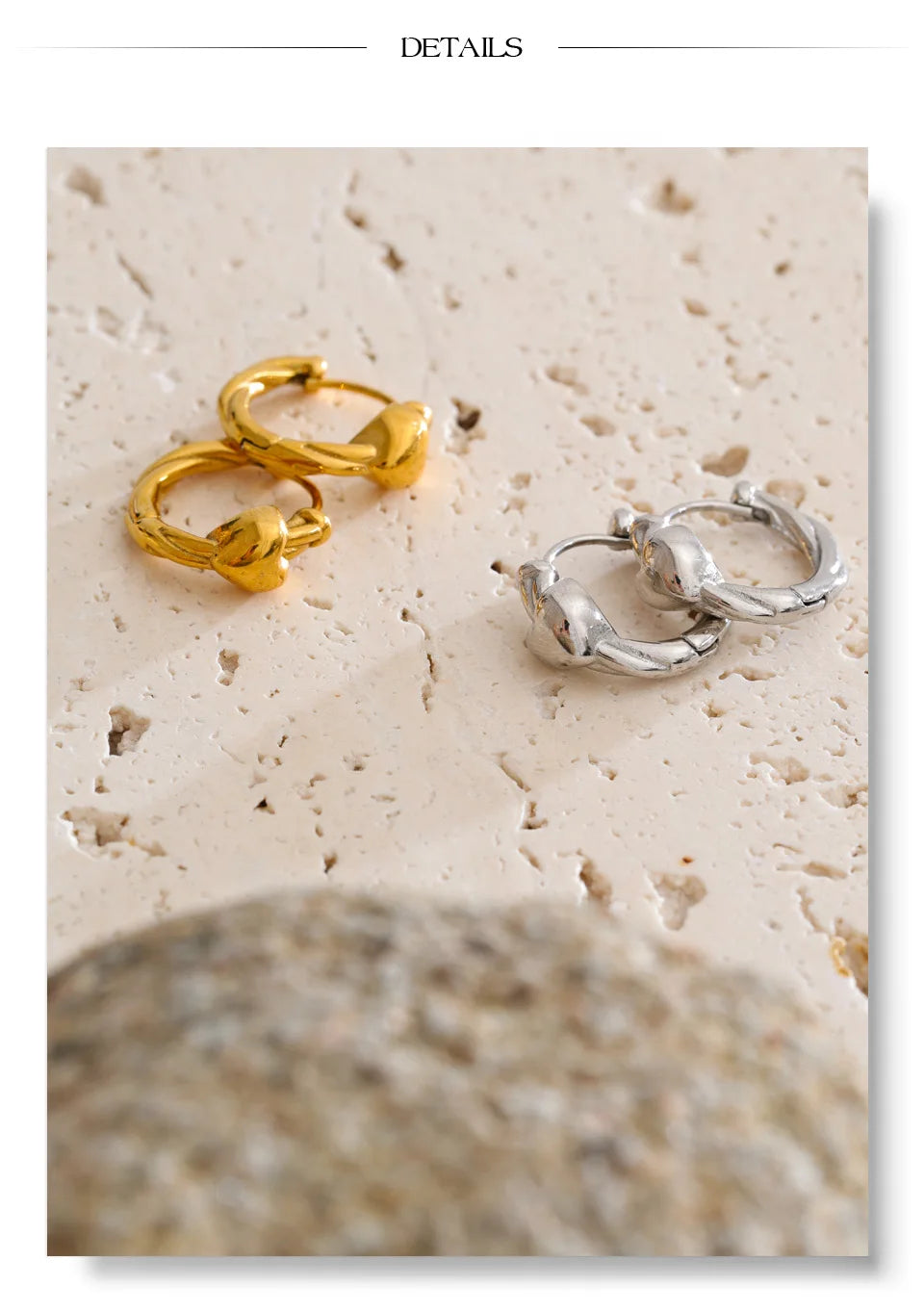 Heart earrings in gold-plated stainless steel.