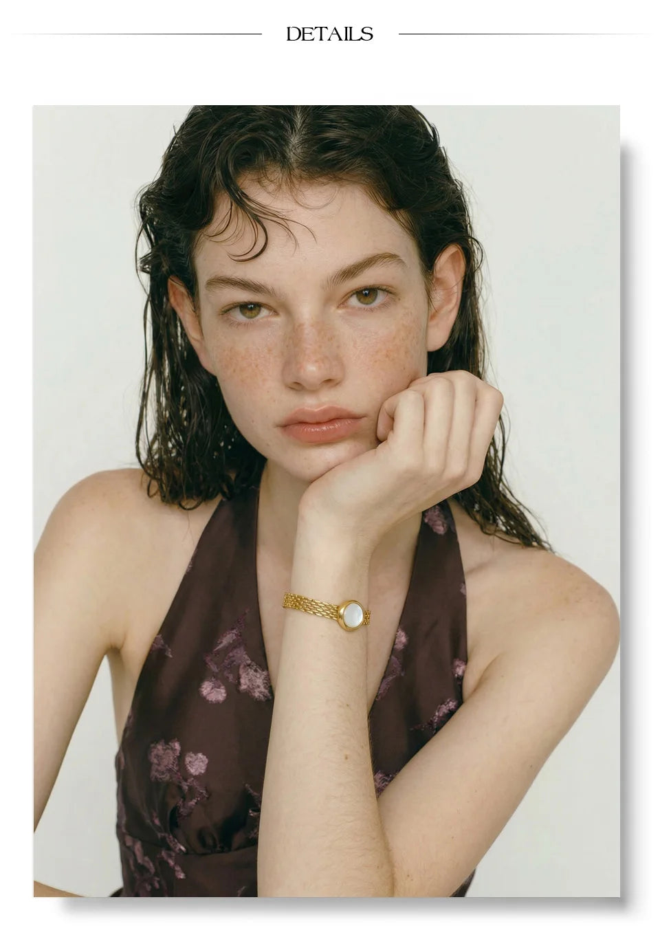 Shell Natural Stone Geometric Bracelet — Gold-Plated Stainless Steel with Natural Stone and Shell · PS1259