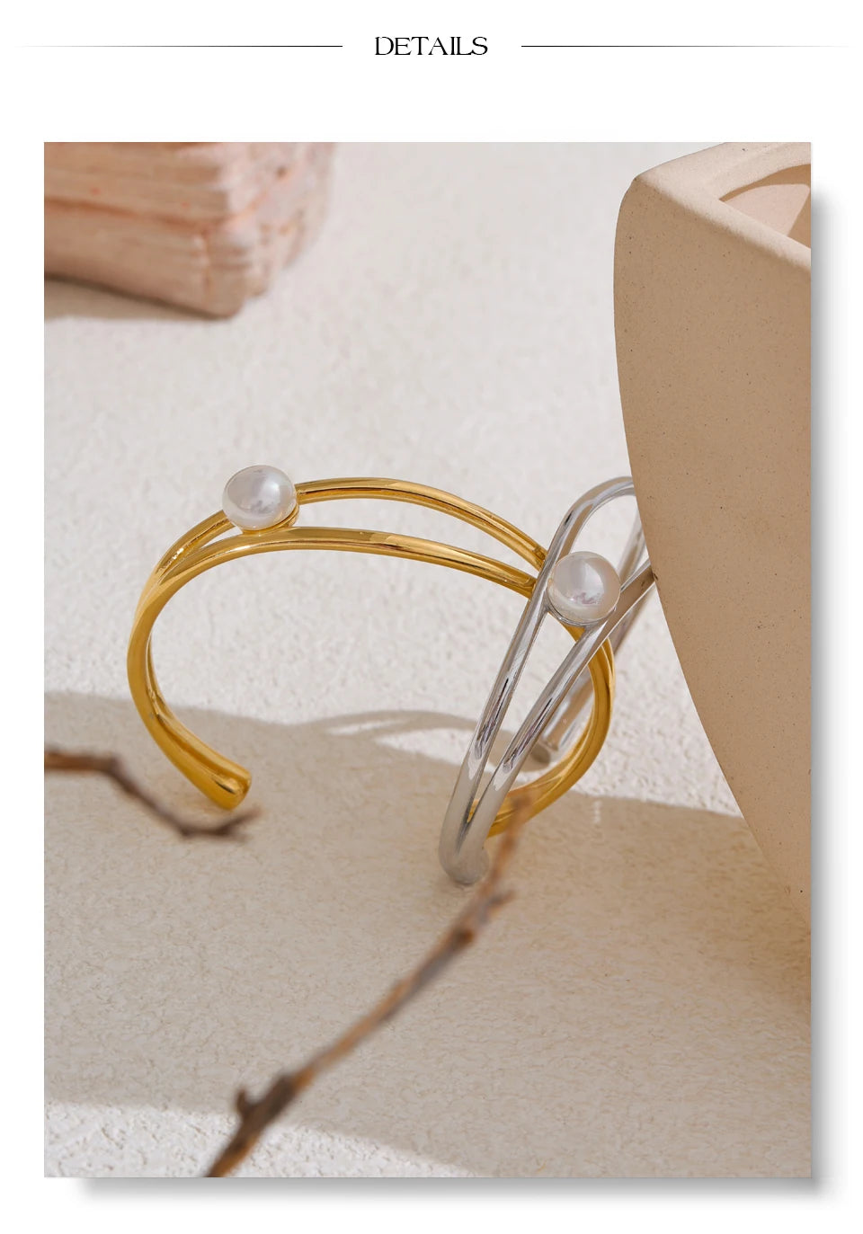 Pearl Geometric Bracelet — Gold-Plated Stainless Steel with Pearl · PS1718