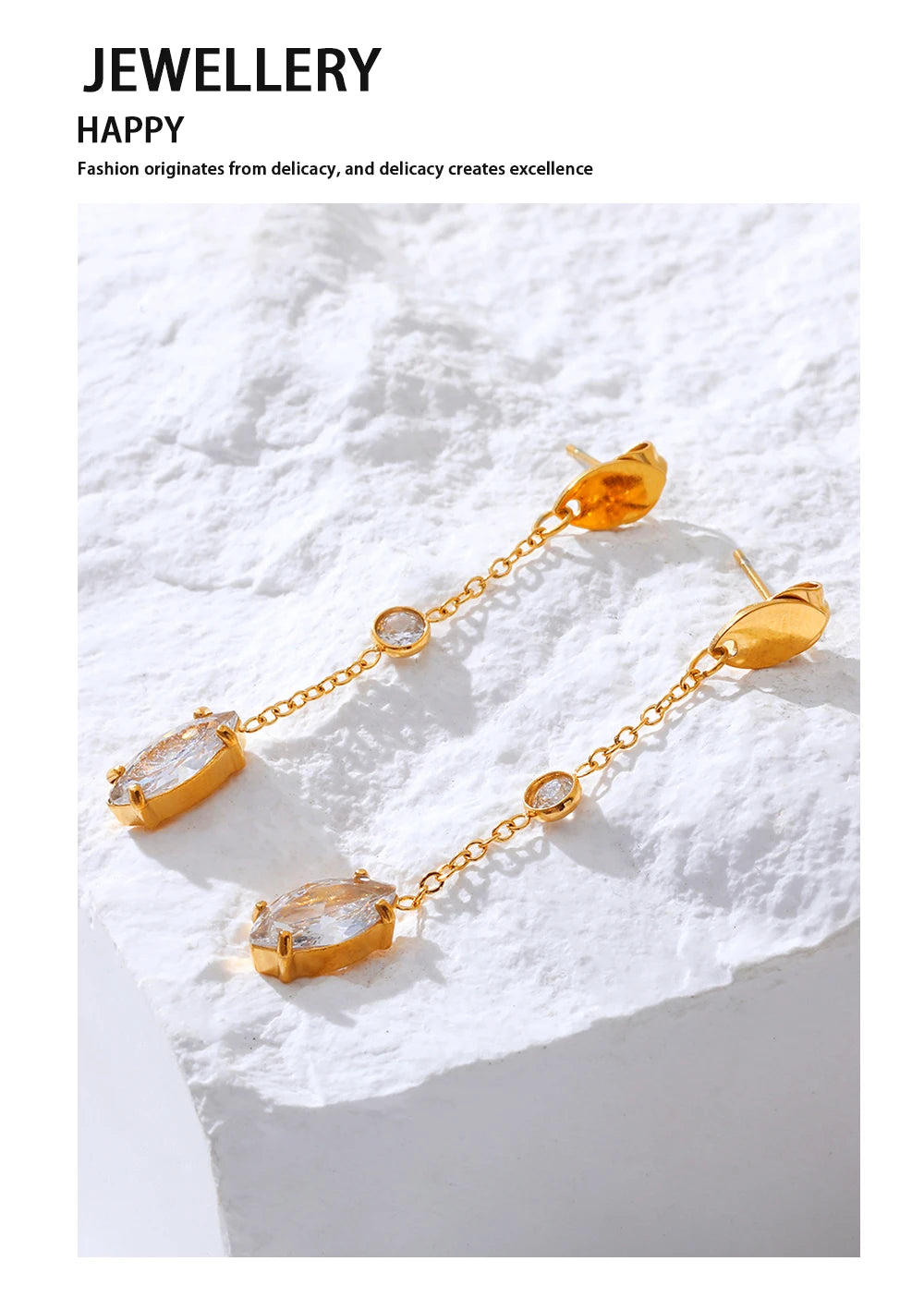 Drop Earrings Zircon Dangle — 316L Stainless Steel · PS451