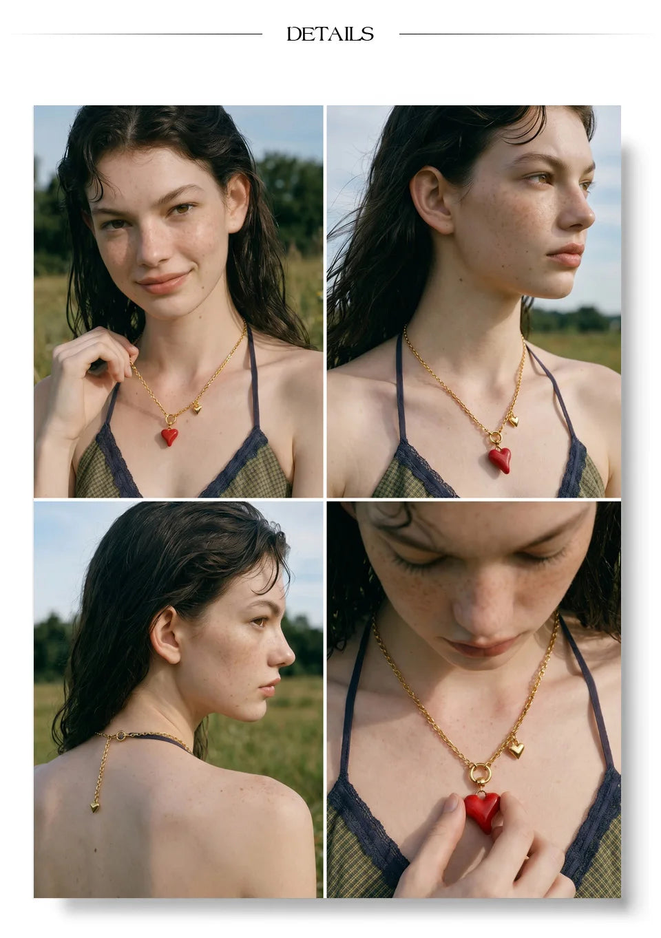 Enamel heart necklace in gold-plated stainless steel with enamel.