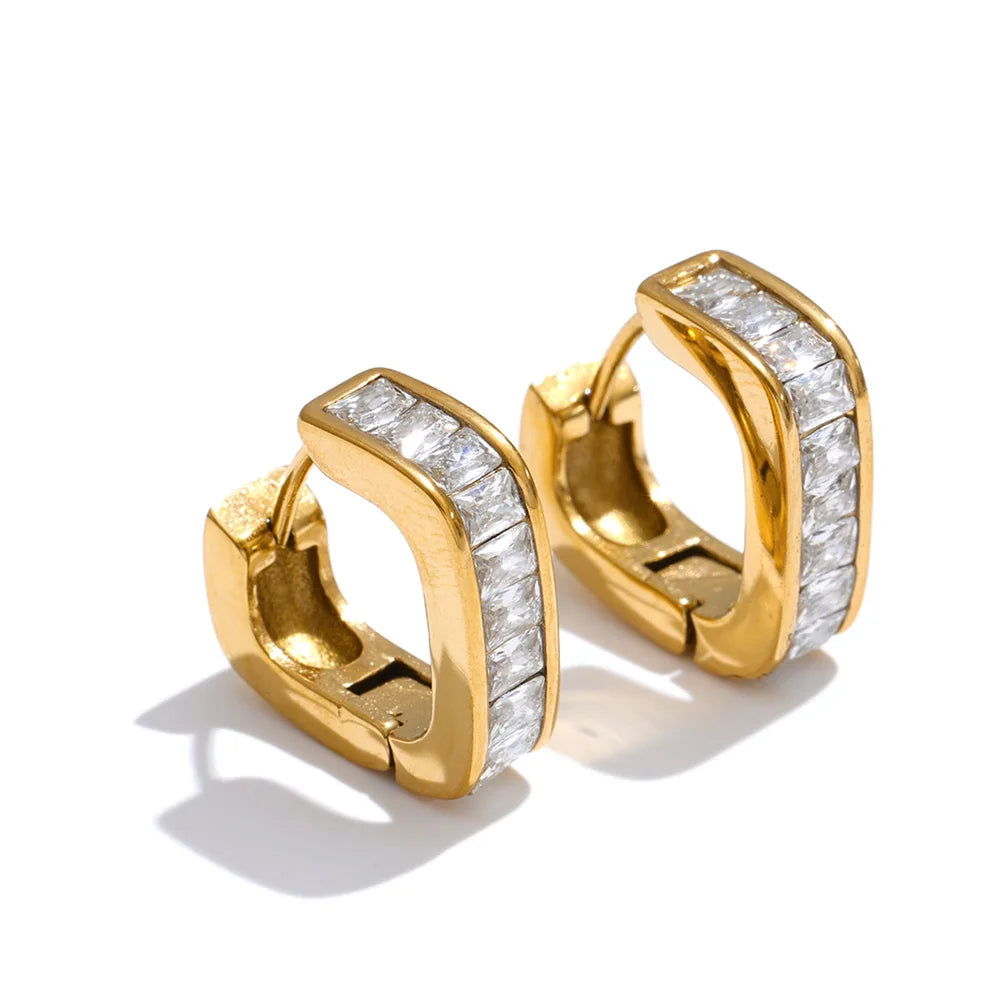 Cubic Zirconia Heart Earrings — Gold-Plated Stainless Steel with Cubic Zirconia · PS1246