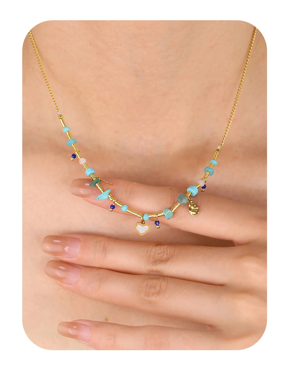 Boho Natural Stone Necklace Vintage Ethnic — 316L Stainless Steel · PS471