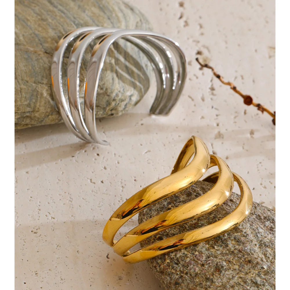 Geometric Layered Bracelet — Gold-Plated Stainless Steel · PS1561