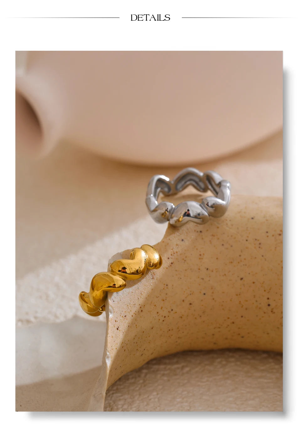 Heart geometric ring in 18K gold-plated stainless steel.