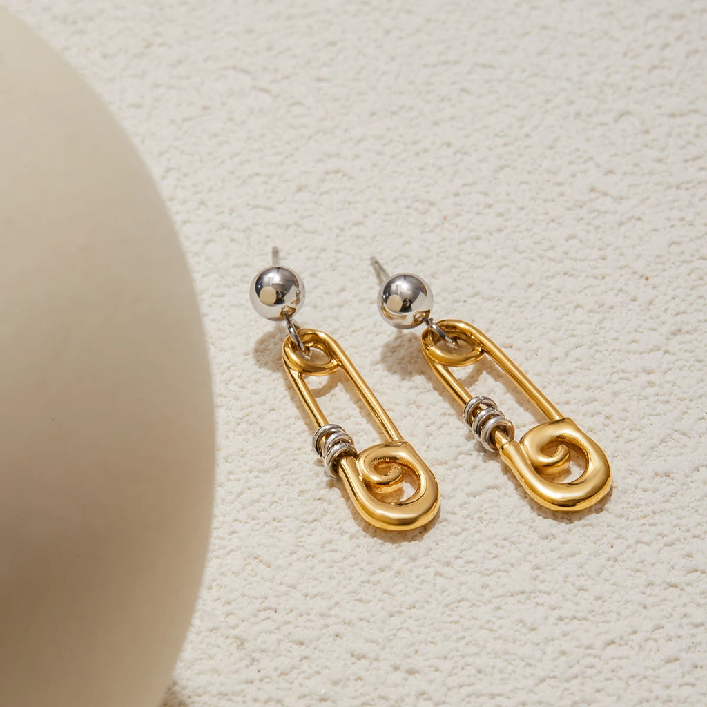 Safety Pin Pearl Earrings — Stainless Steel · PS105