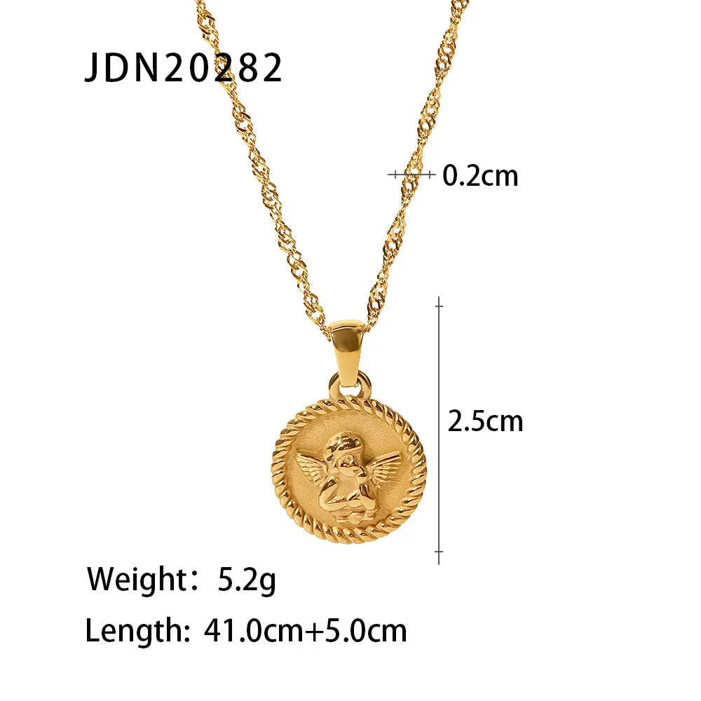 Layered Angel Charm Necklace — 316L Stainless Steel · PS155