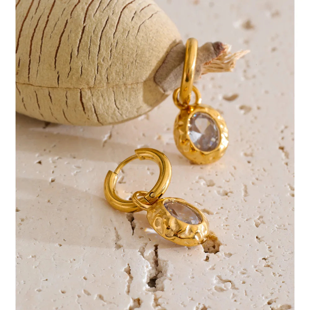 Cubic Zirconia Geometric Earrings — Gold-Plated Stainless Steel with Cubic Zirconia · PS1261
