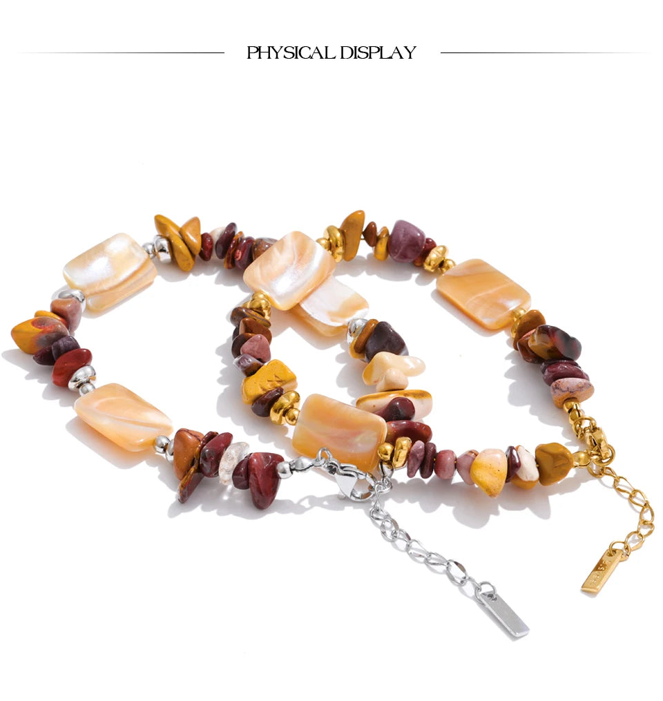 Shell Natural Stone Geometric Bracelet — Gold-Plated Stainless Steel with Natural Stone and Shell · PS1168