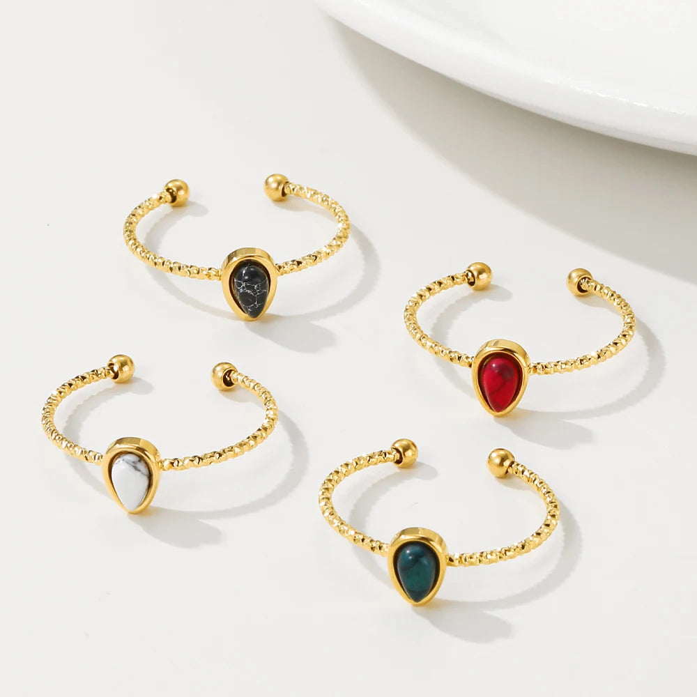 Turquoise Waterdrop Adjustable Ring — 316L Stainless Steel · PS478