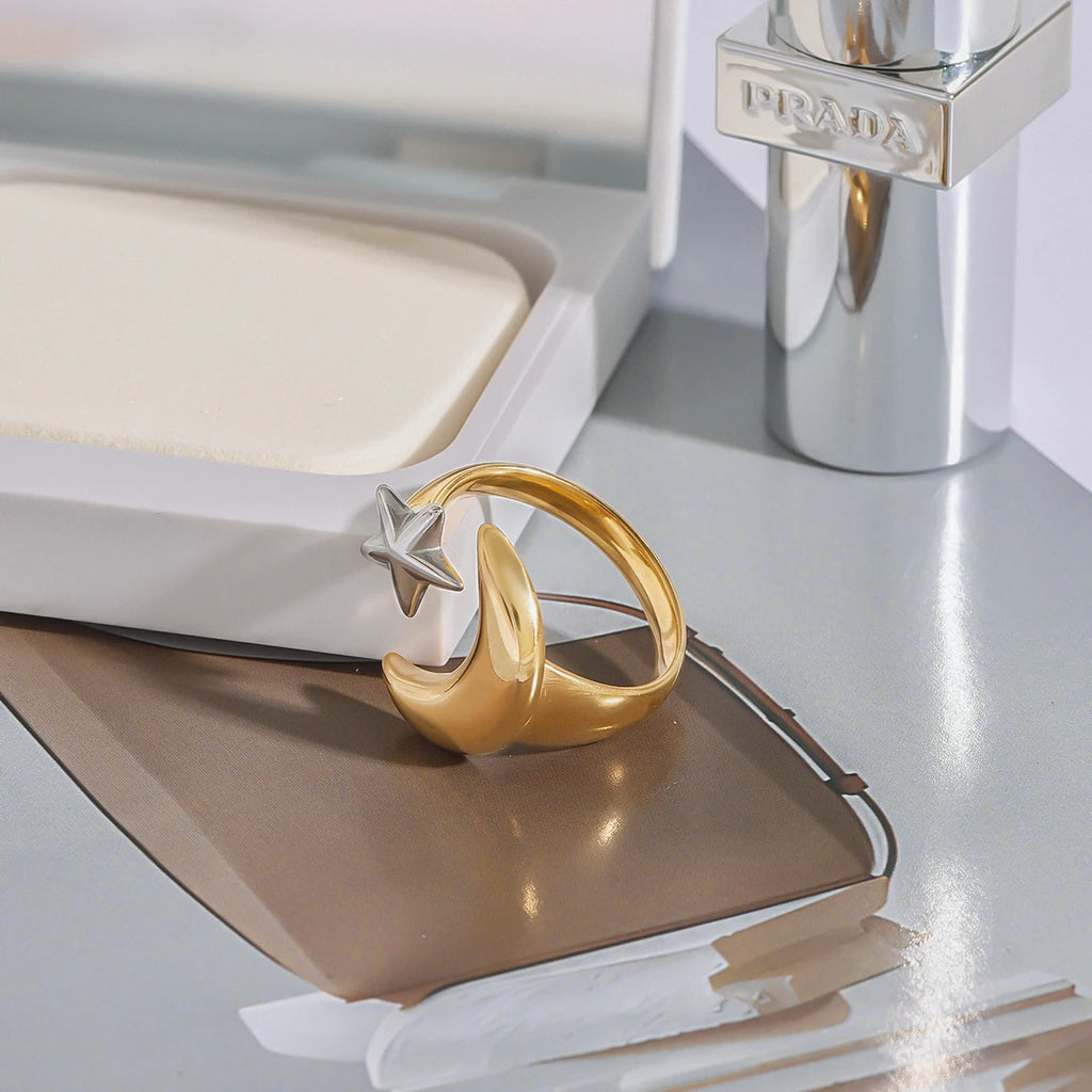 Two-Tone Moon Ring — Stainless Steel · PS367