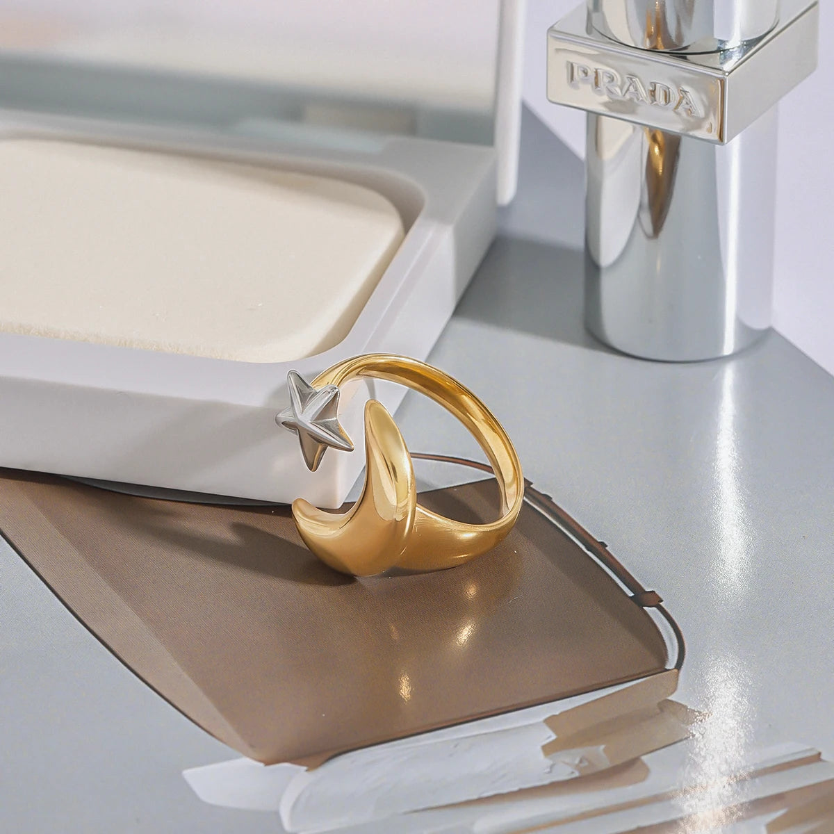 Two-Tone Moon Ring — Stainless Steel · PS367