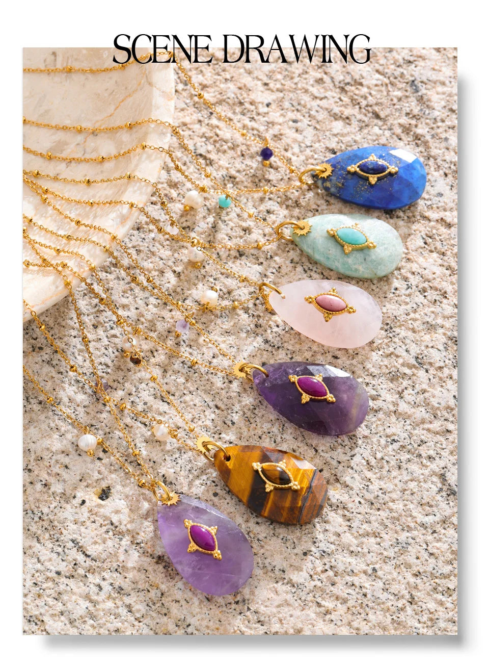 Natural stone necklace in gold-plated stainless steel with natural stone.