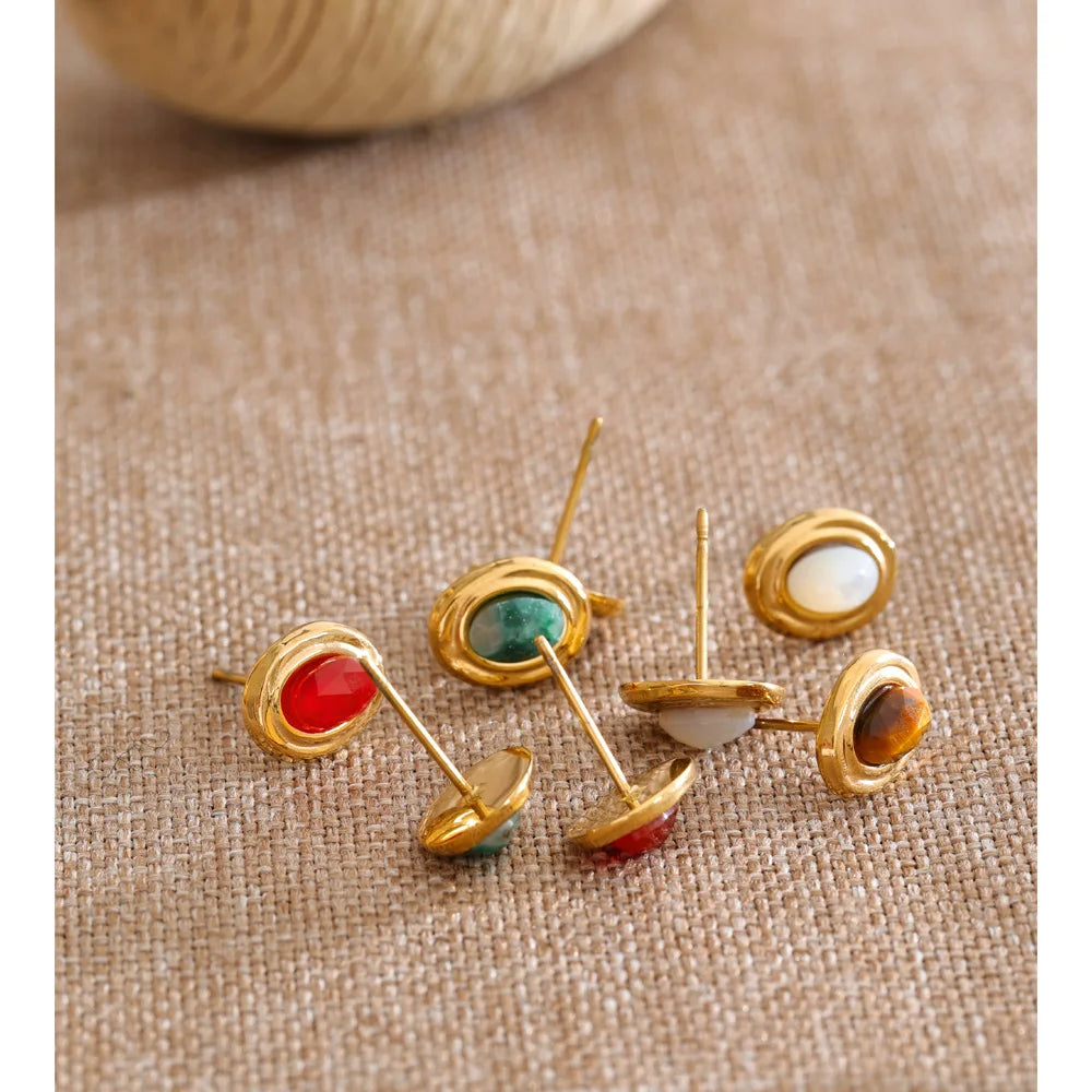 Natural Stone Geometric Earrings — Gold-Plated Stainless Steel with Natural Stone · PS1654