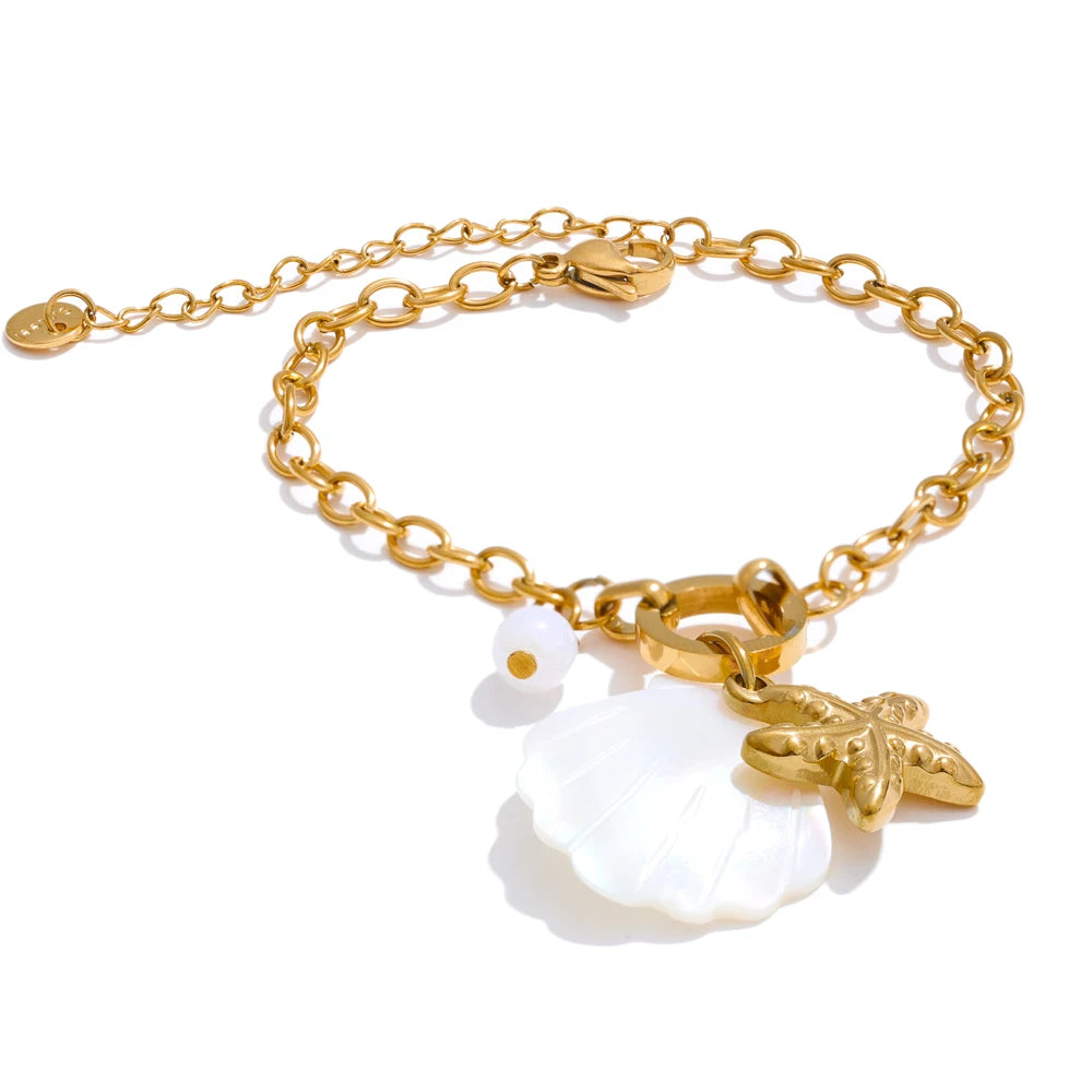 Shell Star Geometric Bracelet — Gold-Plated Stainless Steel with Shell · PS2251