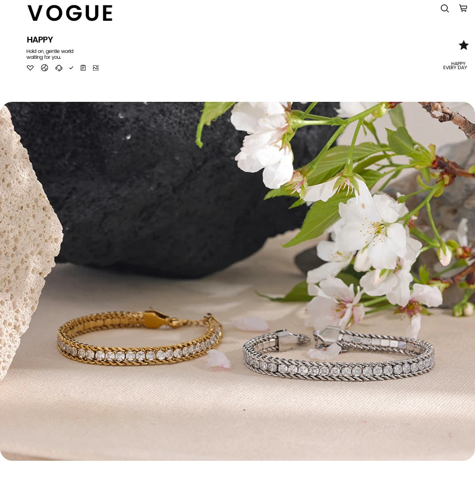 Cubic Zirconia Geometric Chain Bracelet — Gold-Plated Stainless Steel with Cubic Zirconia · PS1872