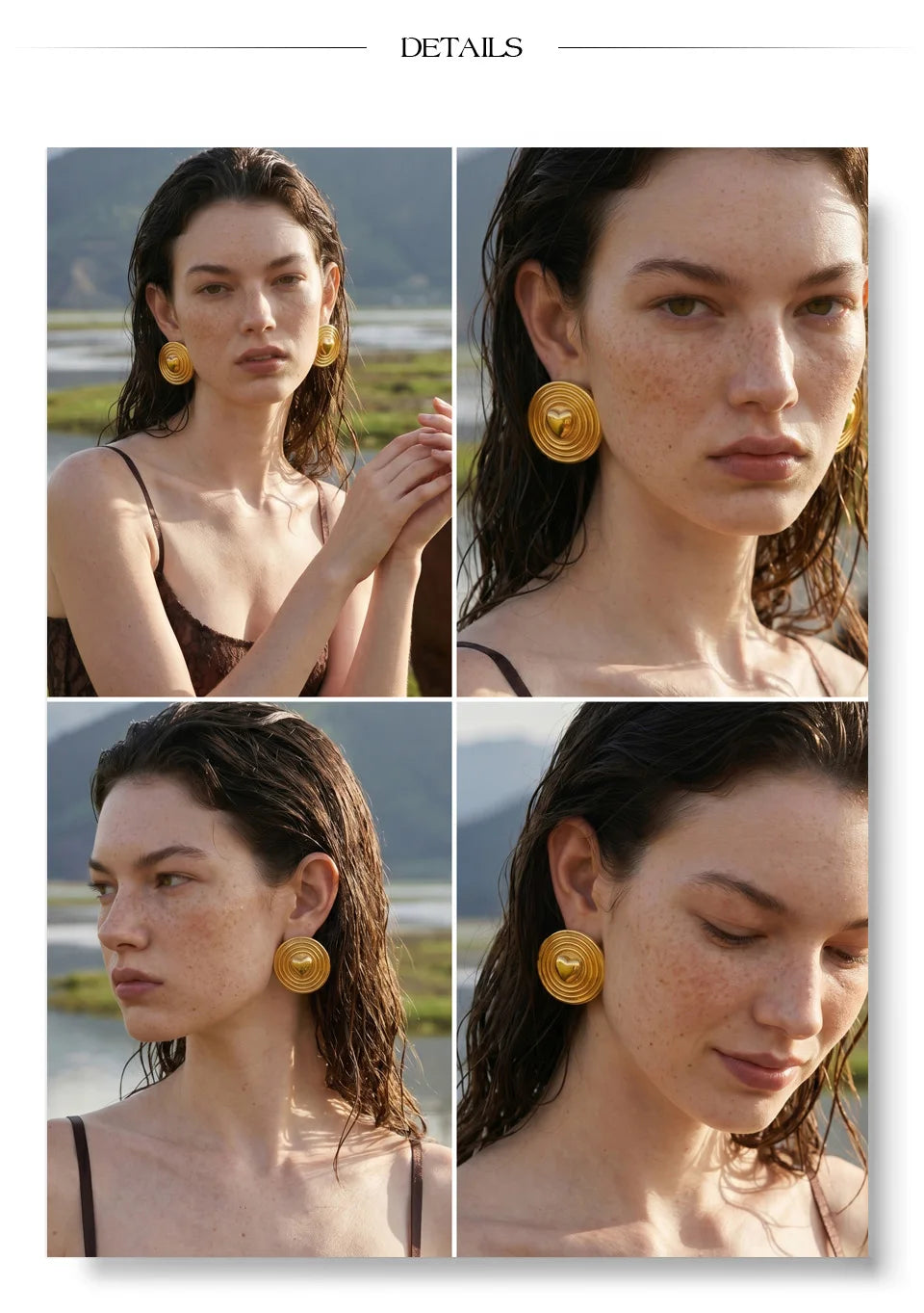 Heart geometric earrings in gold-plated stainless steel.
