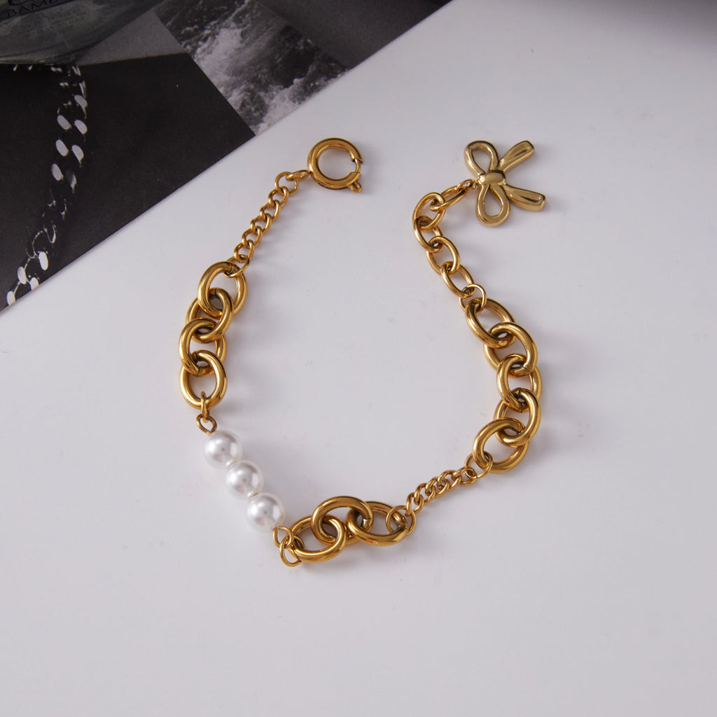 Bow Pearl Bracelet — Stainless Steel · PS282