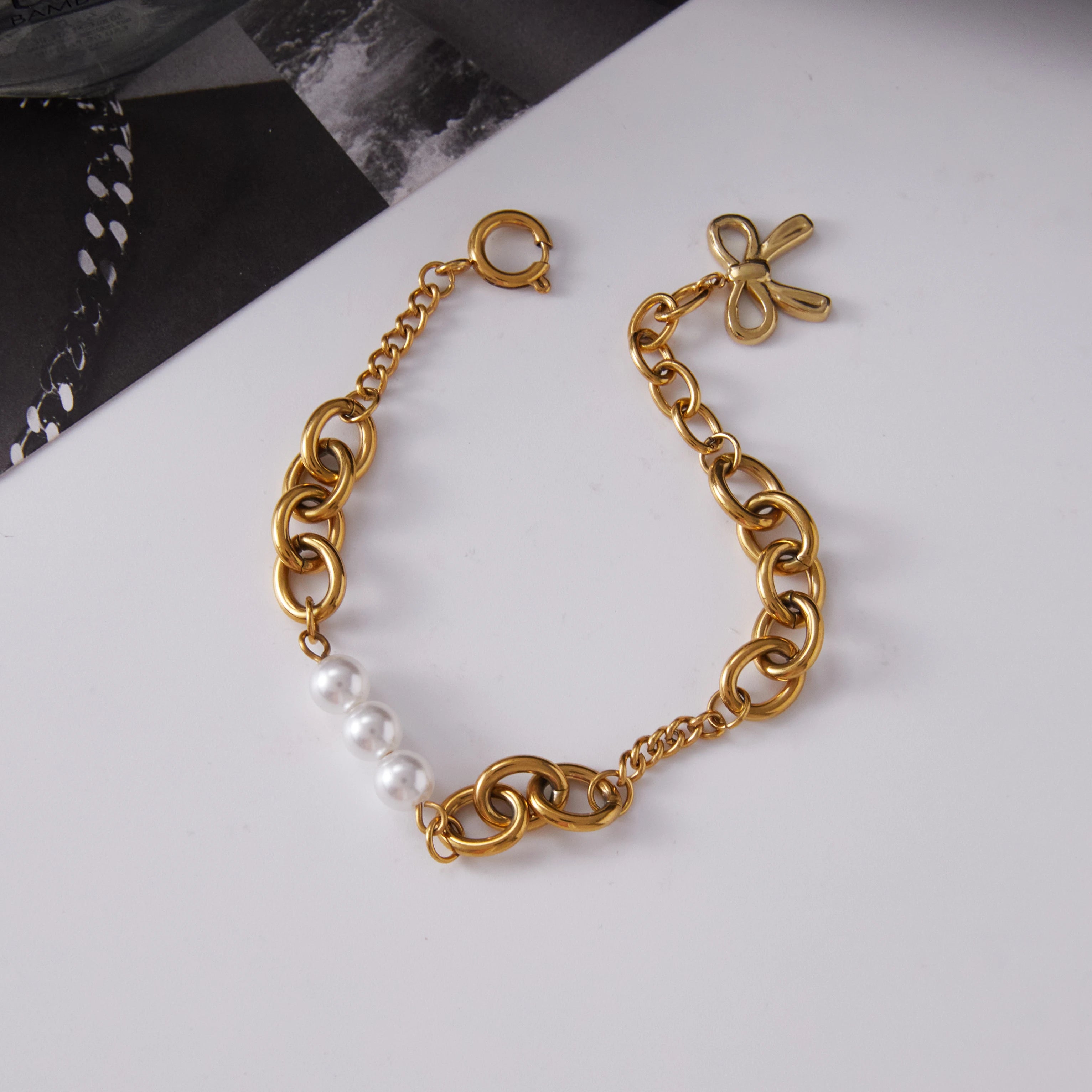 Bow Pearl Bracelet — Stainless Steel · PS282