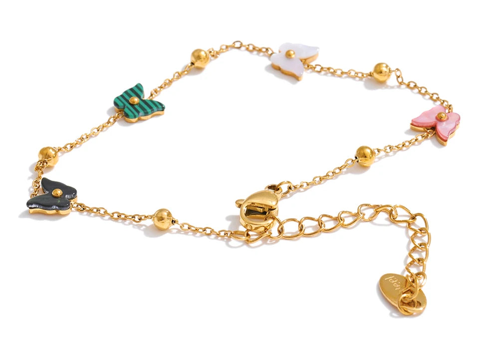 Shell Natural Stone Butterfly Bracelet — Gold-Plated Stainless Steel with Natural Stone and Shell · PS1015