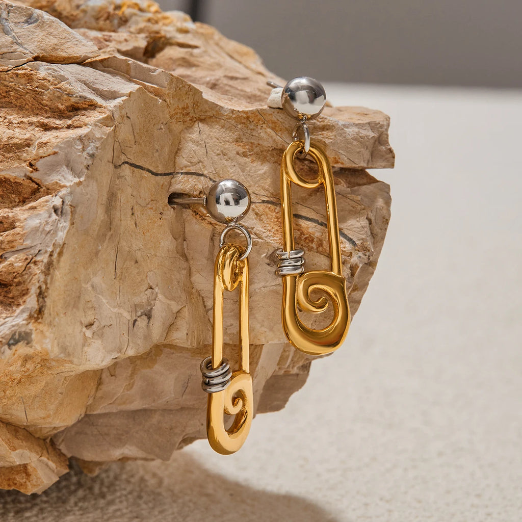 Safety Pin Pearl Earrings — Stainless Steel · PS105