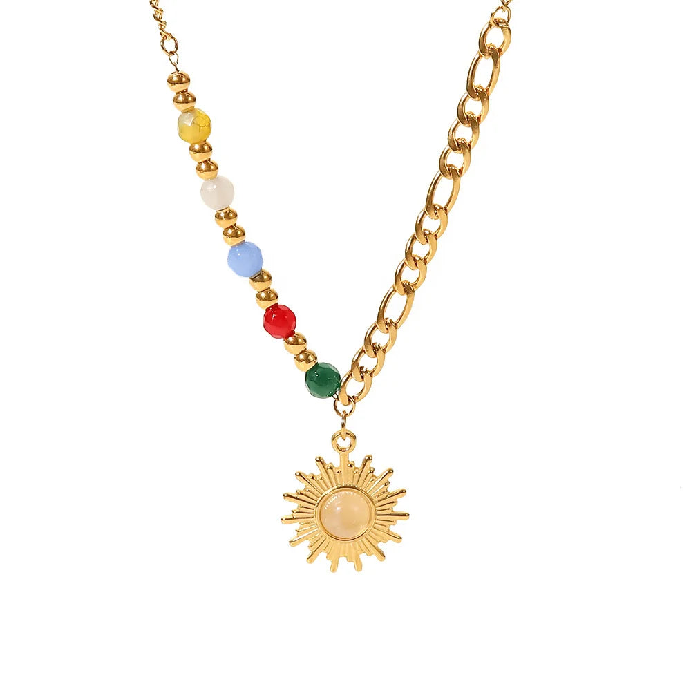 Aventurine Sun Pendant Necklace — Stainless Steel · PS279