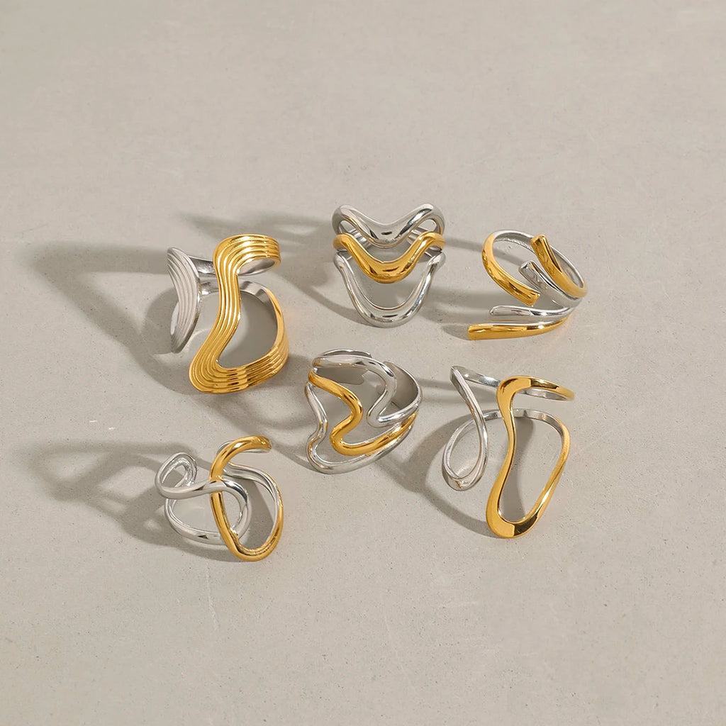 Wavy Statement Ring Stack — Stainless Steel · PS256