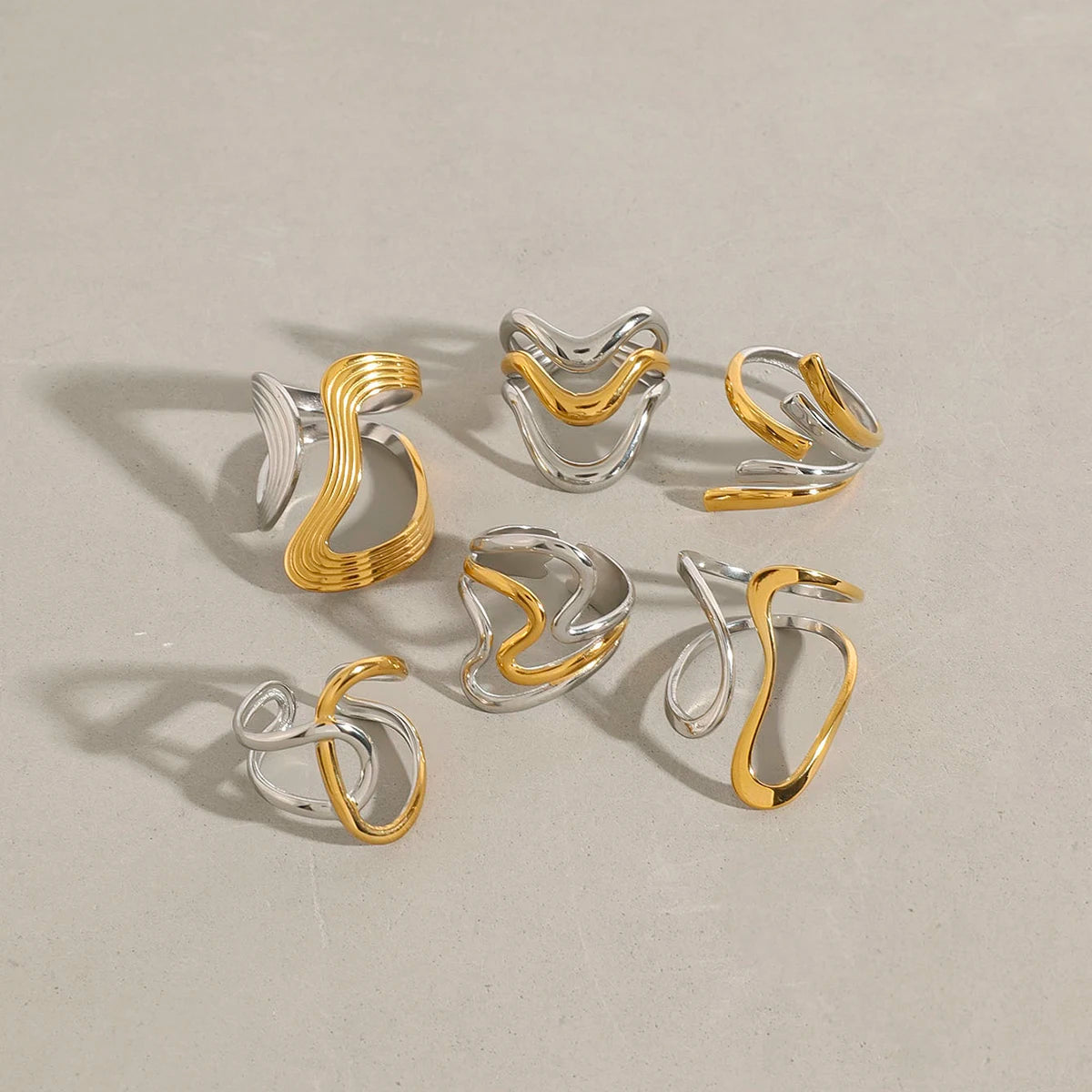 Wavy Statement Ring Stack — Stainless Steel · PS256
