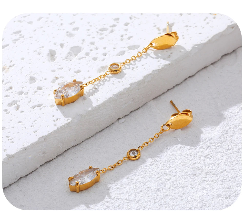 Drop Earrings Zircon Dangle — 316L Stainless Steel · PS451