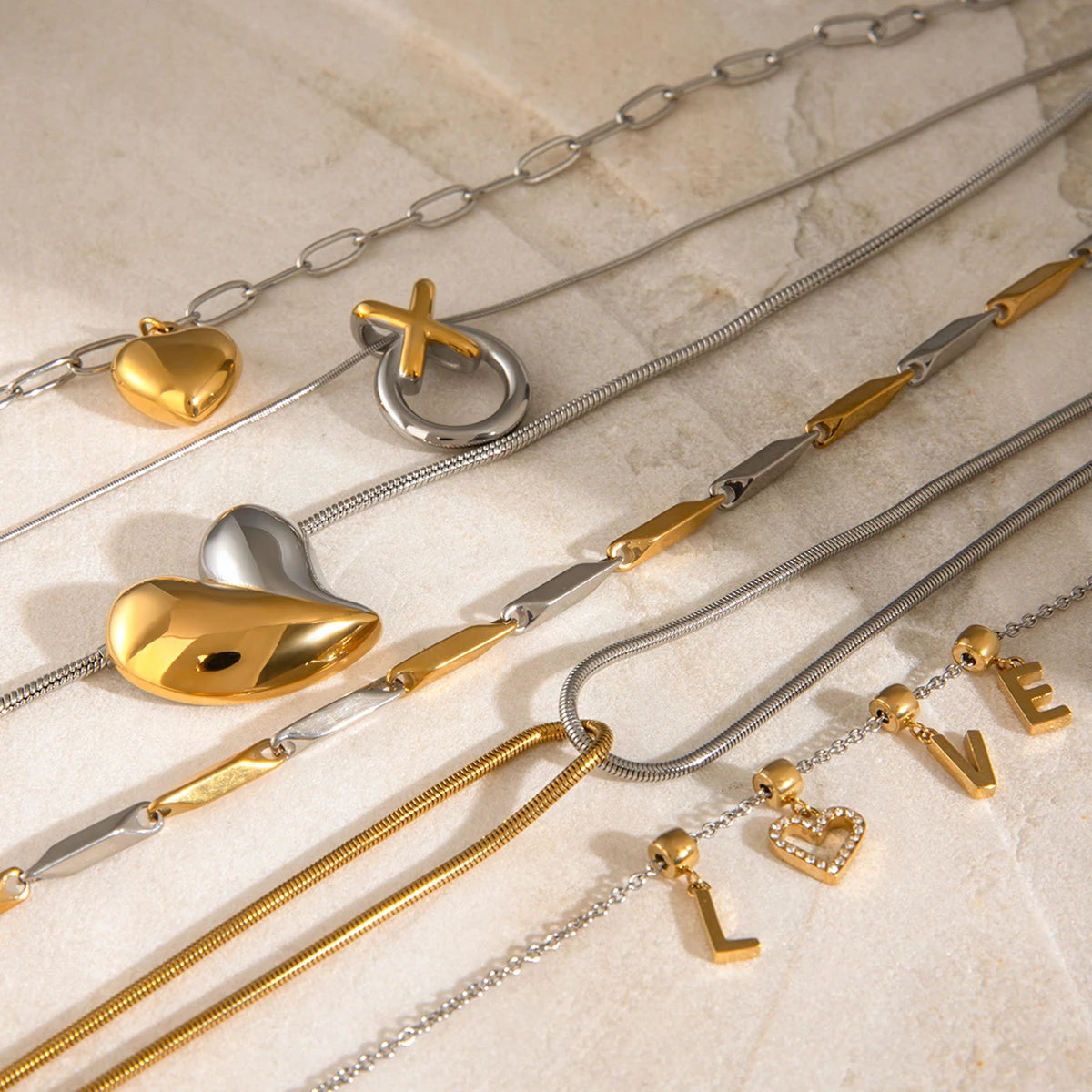 Two-Tone Heart Chain Necklace — Stainless Steel · PS360