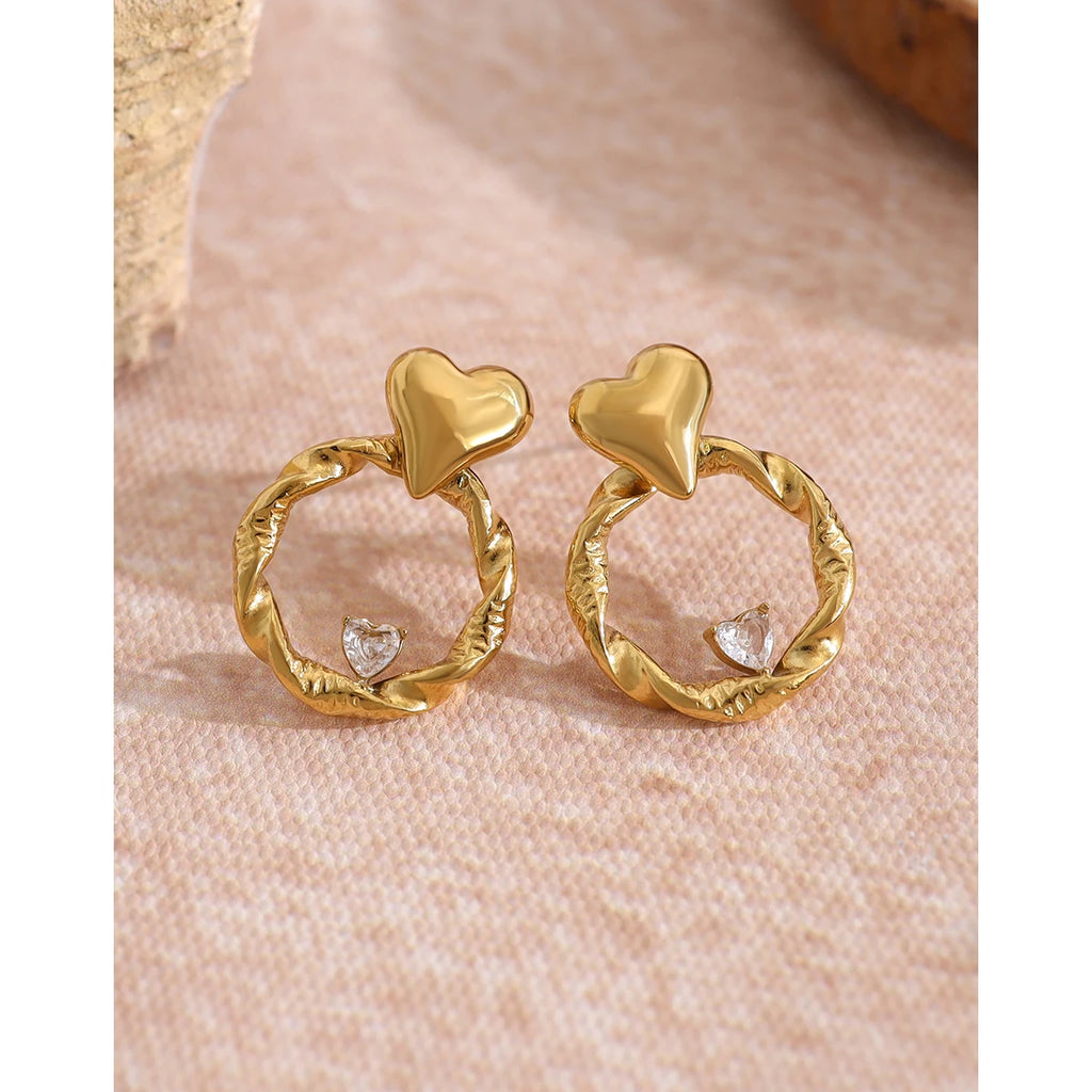 Stud Earrings Heart Crystal Irregular — 316L Stainless Steel · PS465
