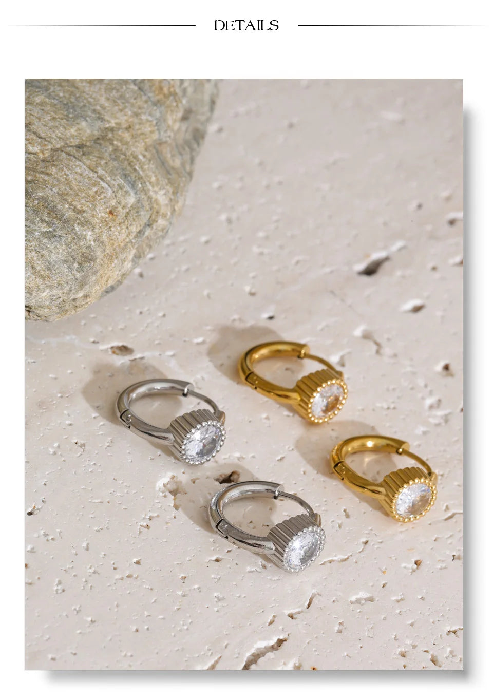 Cubic Zirconia Geometric Earrings — Gold-Plated Stainless Steel with Cubic Zirconia · PS1384