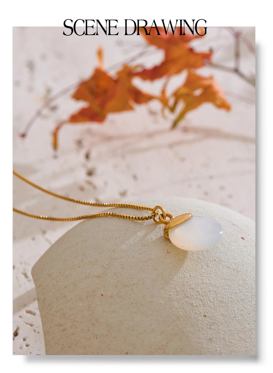 White natural stone geometric necklace in gold-plated stainless steel with natural stone.