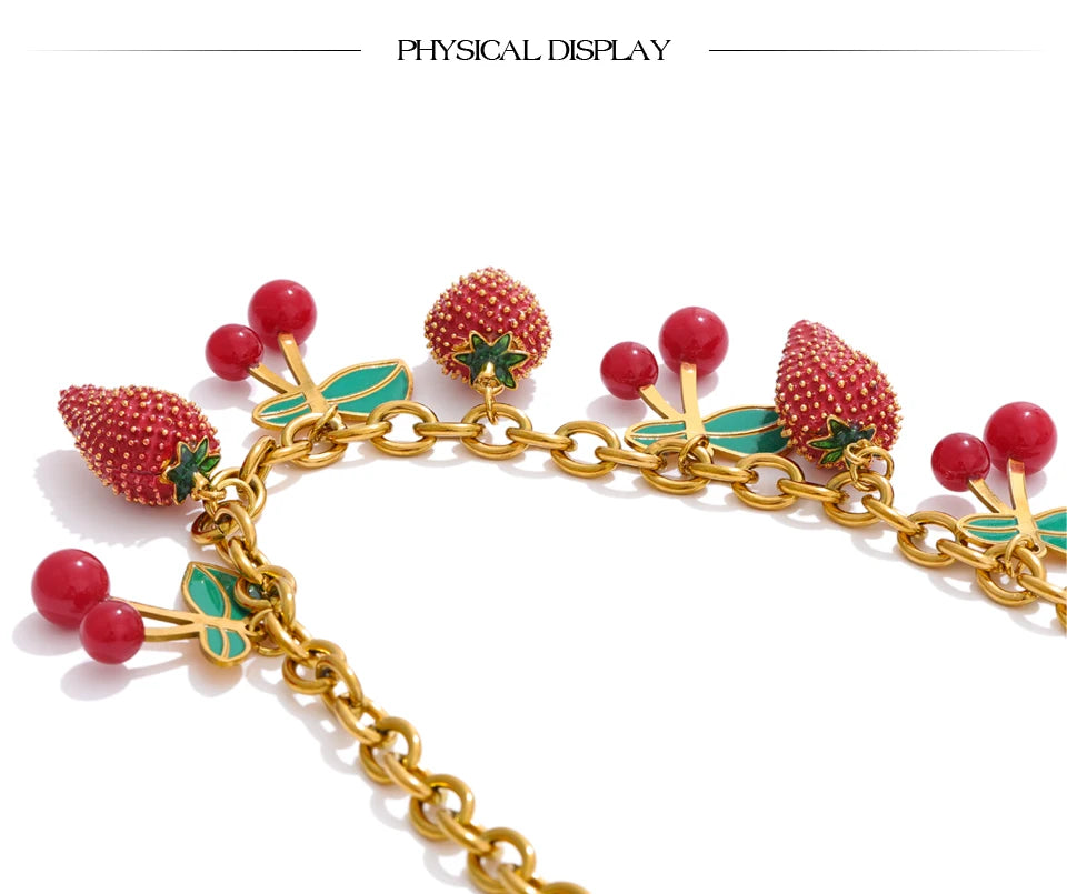 Red acrylic enamel necklace in gold-plated stainless steel with acrylic and enamel.