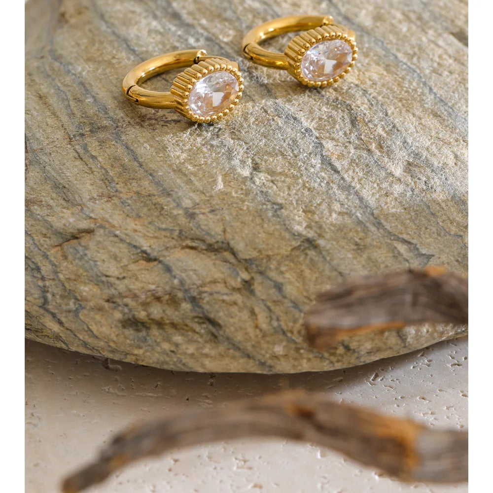 Cubic Zirconia Geometric Earrings — 14K Gold-Plated Stainless Steel with Cubic Zirconia · PS1431