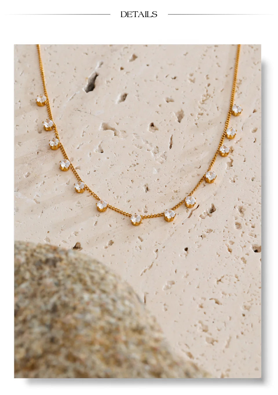 Cubic zirconia geometric necklace in gold-plated stainless steel with cubic zirconia.