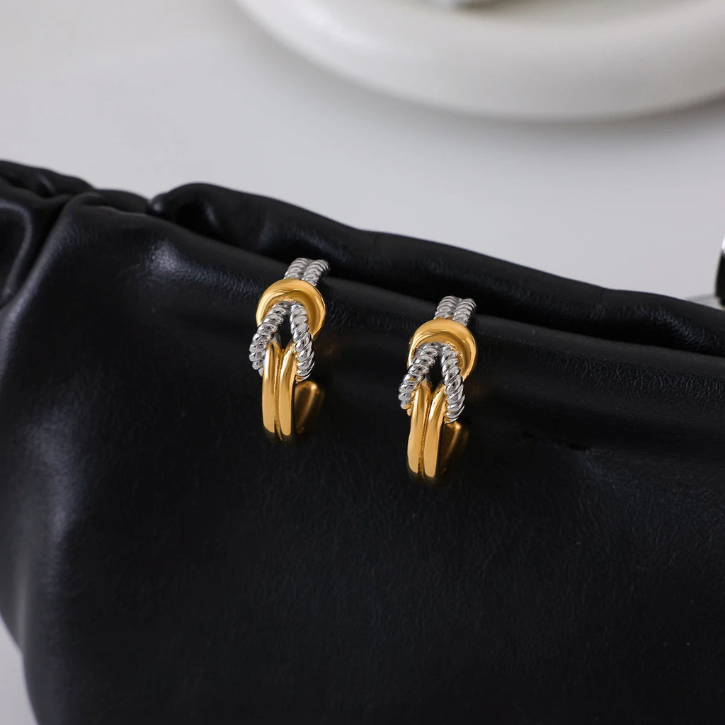 Two-Tone Chunky Hoop Earrings — Stainless Steel · PS114