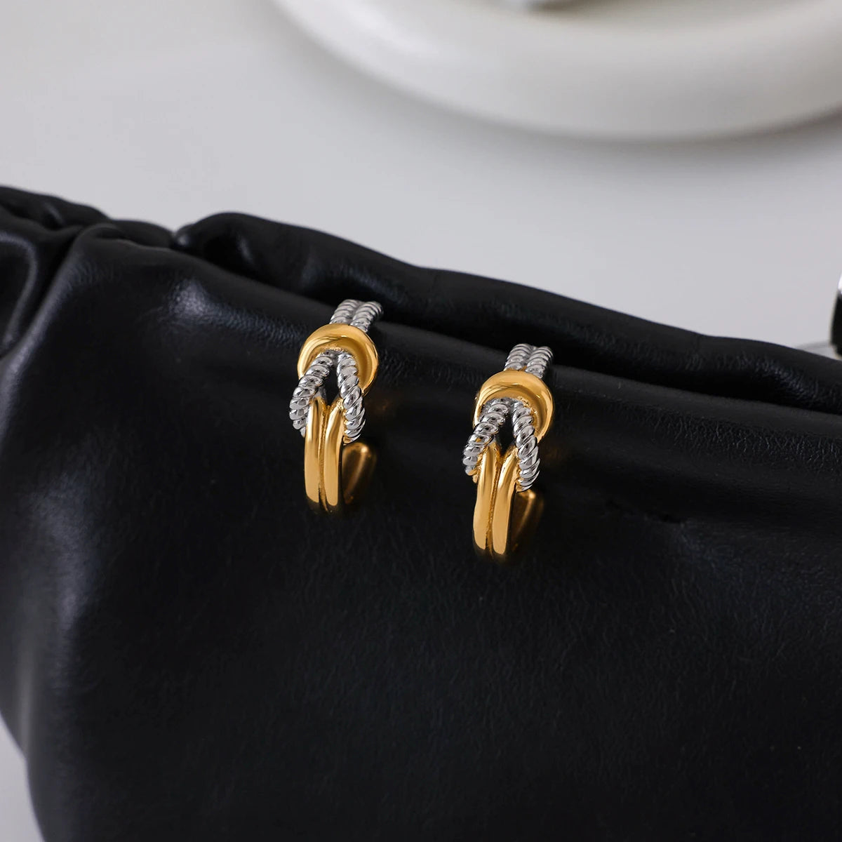 Two-Tone Chunky Hoop Earrings — Stainless Steel · PS114