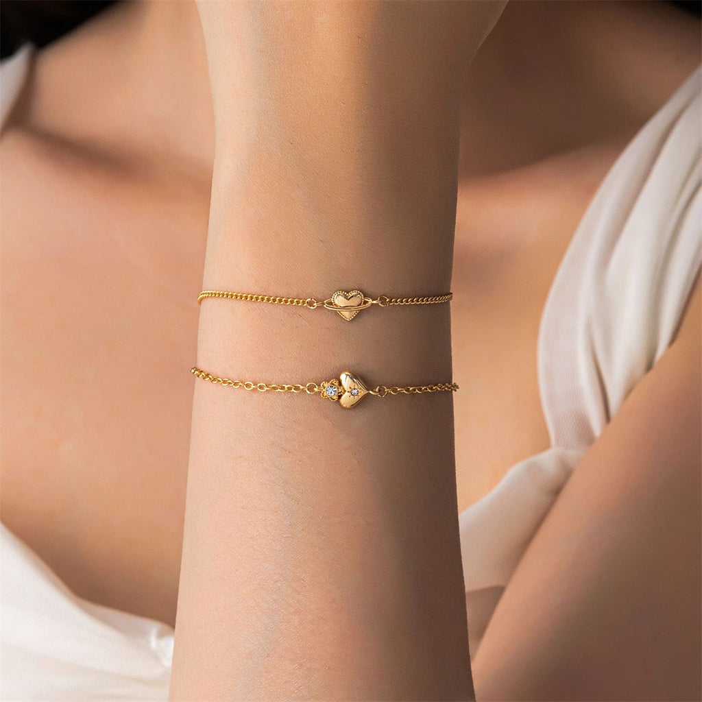 Valentine's Day fashionable heart-shaped high-end zircon-encrusted gold-plated adjustable bracelet