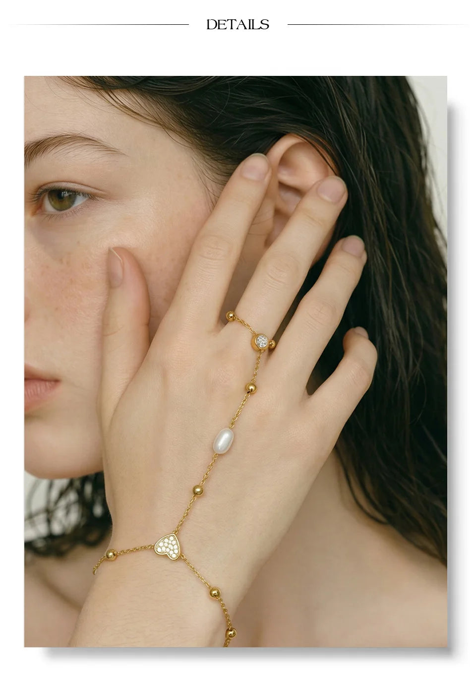 Cubic Zirconia Pearl Geometric Bracelet — Gold-Plated Stainless Steel with Pearl and Cubic Zirconia · PS1330