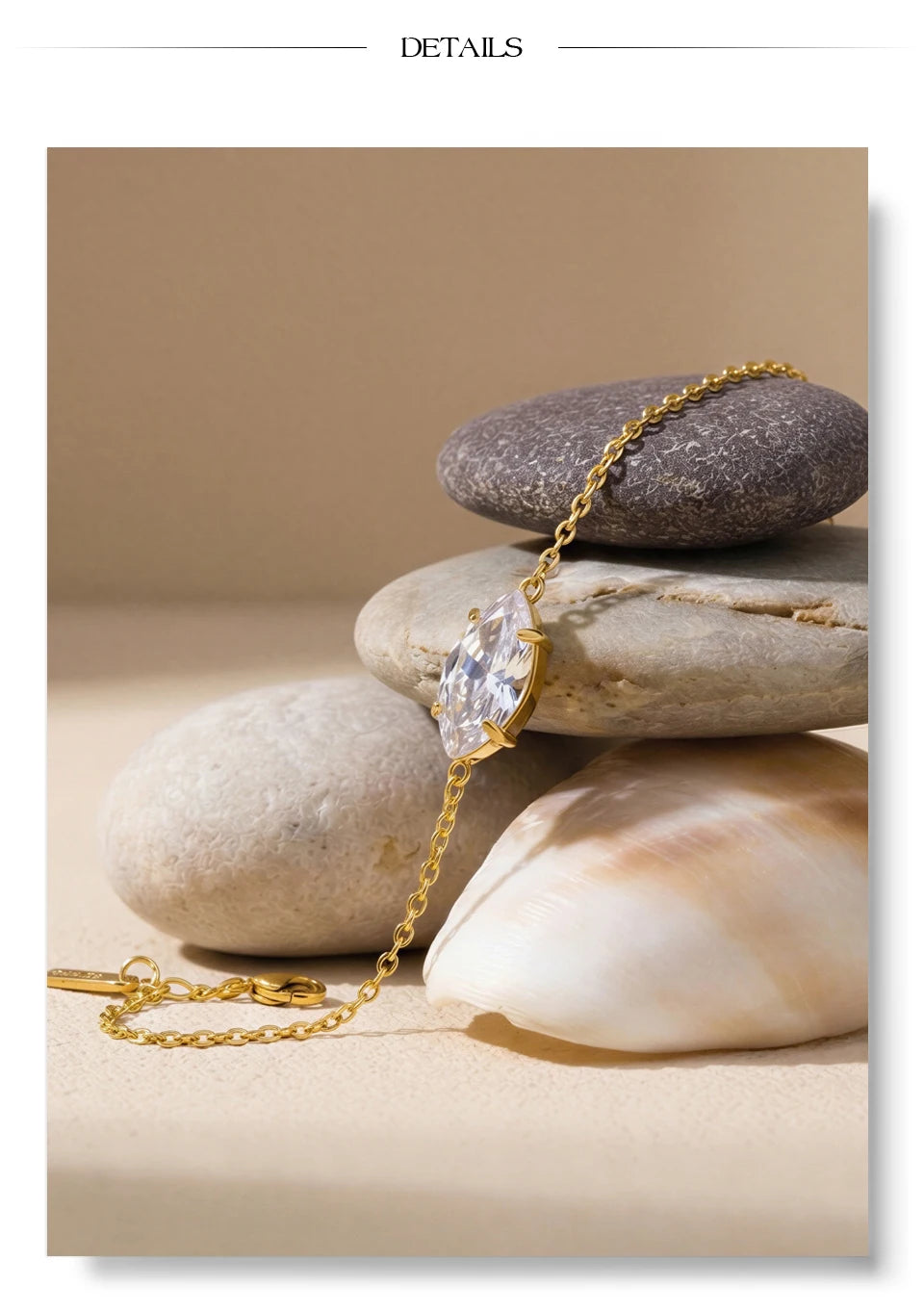 Cubic Zirconia Geometric Chain Bracelet — Gold-Plated Stainless Steel with Cubic Zirconia · PS1057