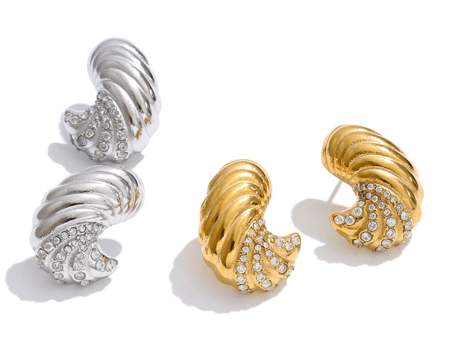 Cubic Zirconia Geometric Earrings — Gold-Plated Stainless Steel with Cubic Zirconia · PS917