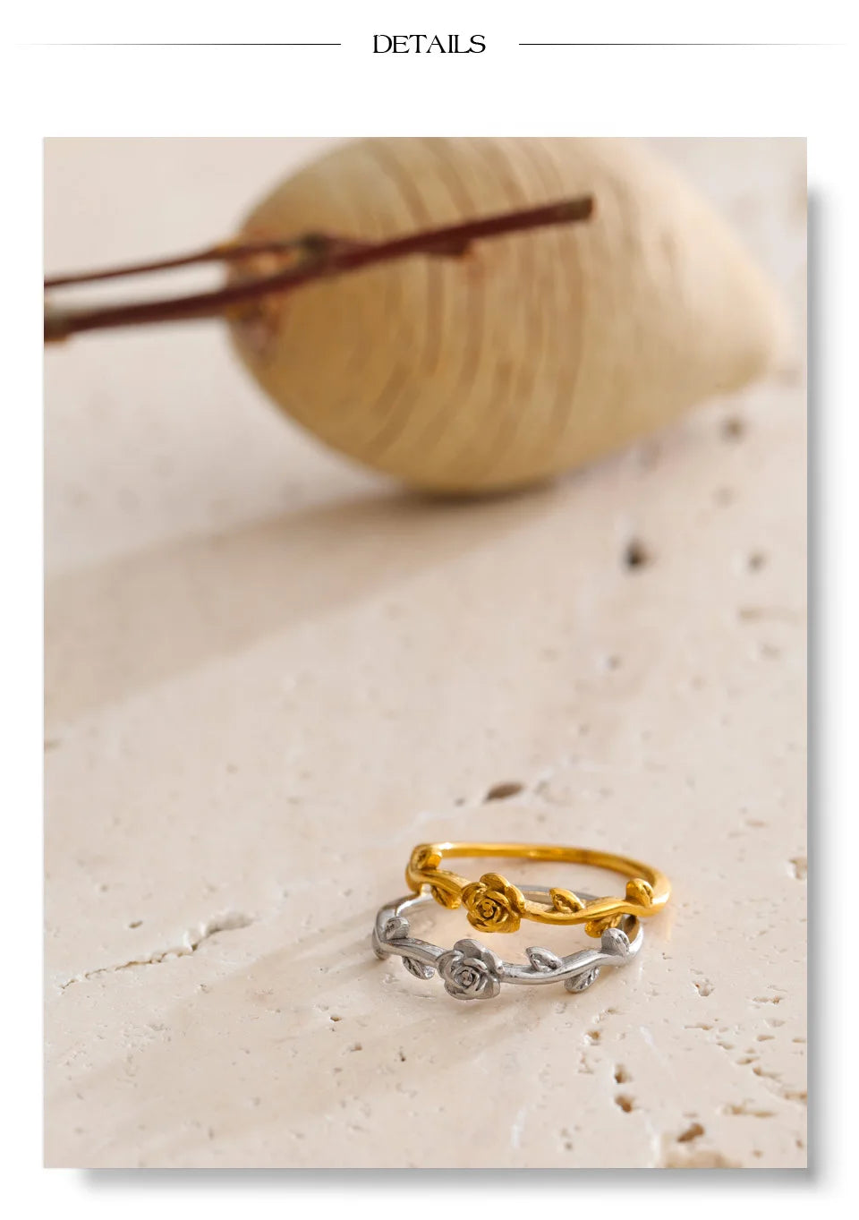 Flower ring in 18K gold-plated stainless steel.