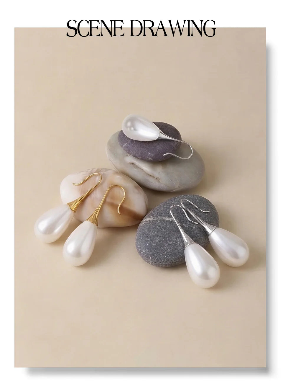 Pearl geometric earrings in gold-plated stainless steel with pearl.