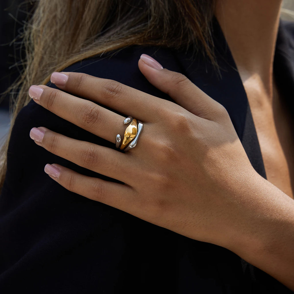 Two-Tone Irregular Layered Ring — Stainless Steel · PS365