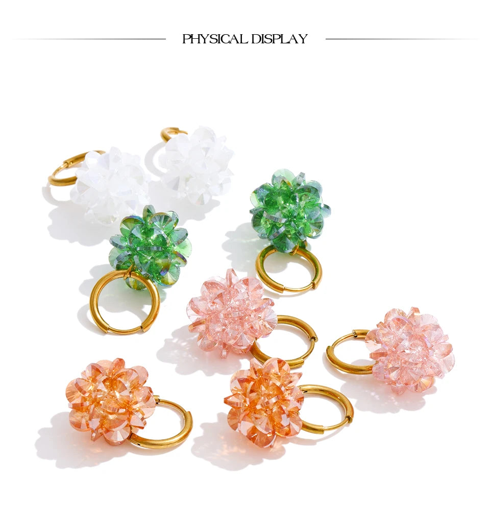 Crystal Flower Geometric Earrings — Gold-Plated Stainless Steel with Crystal · PS1990