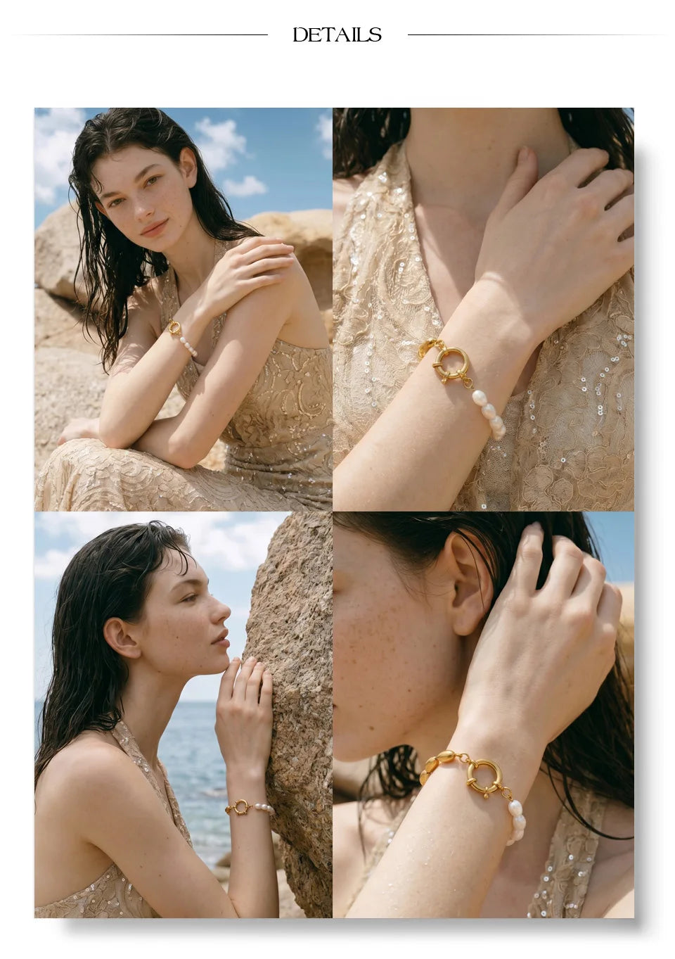 Freshwater Pearl Geometric Bracelet — Gold-Plated Stainless Steel with Freshwater Pearl · PS2057