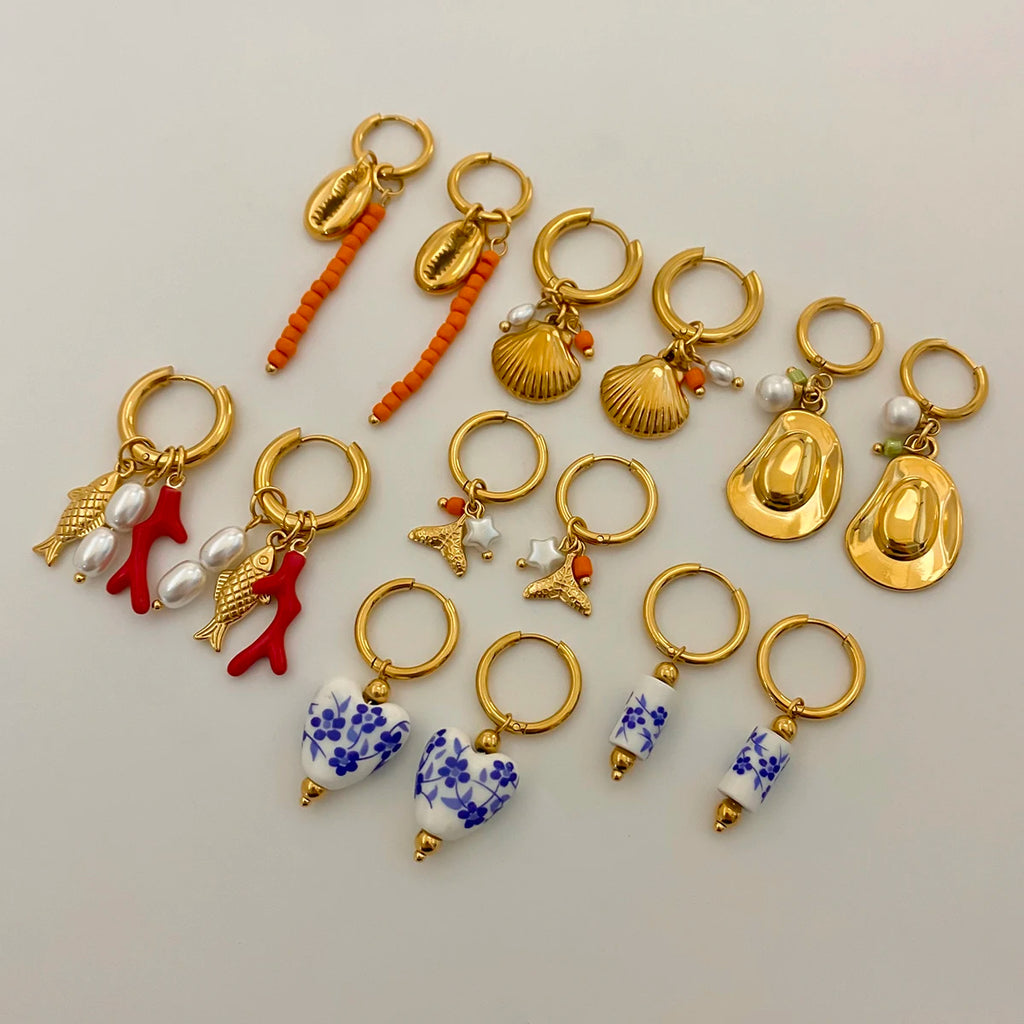 Color Stone Charm Hoop Earrings — Stainless Steel · PS099