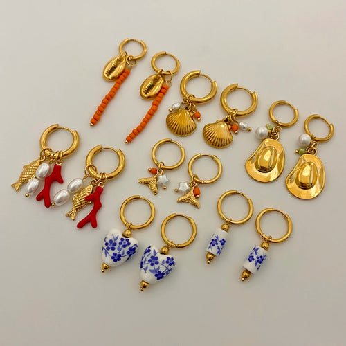 Color Stone Charm Hoop Earrings — Stainless Steel