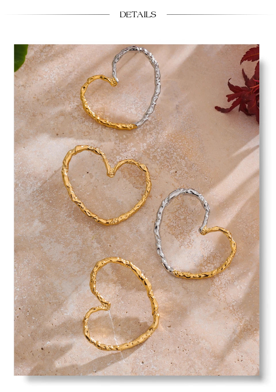 Heart minimalist earrings in gold-plated stainless steel.